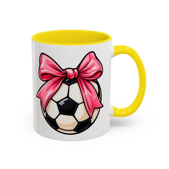 Gir1ls S1occer Mug S1occer Ball with Pink B1Ow Coffee Cup, Cute Coquette Gift for Players, Moms, C1OACHes, Team Spirit, Game Day AccesS1ory Fans