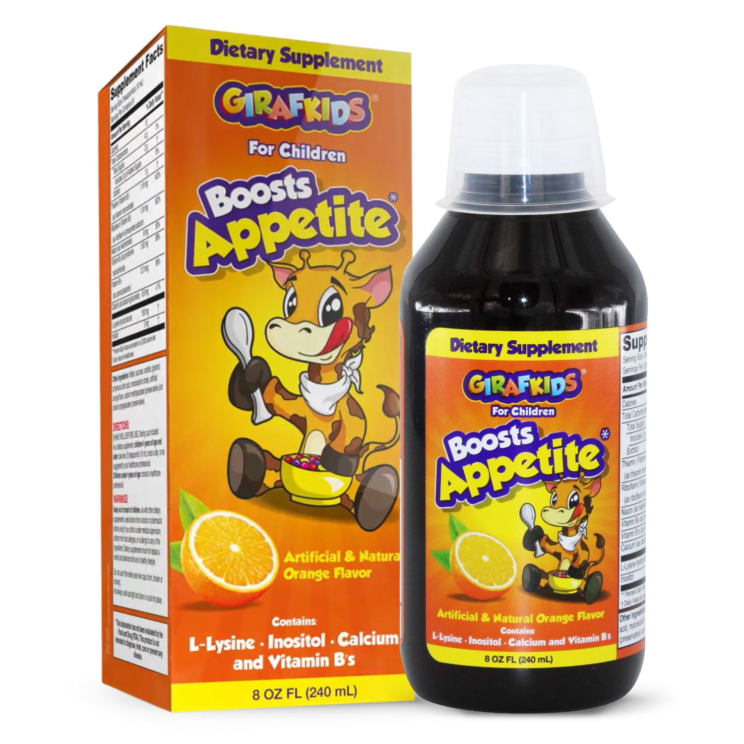 GirafKids Appetite Booster Syrup for Kids with L-Lysine and B Vitamins, Orange Flavor, 8 Fl Oz -  Supports Healthy Appetite and Daily Energy, 24 Servings, Ages 4+