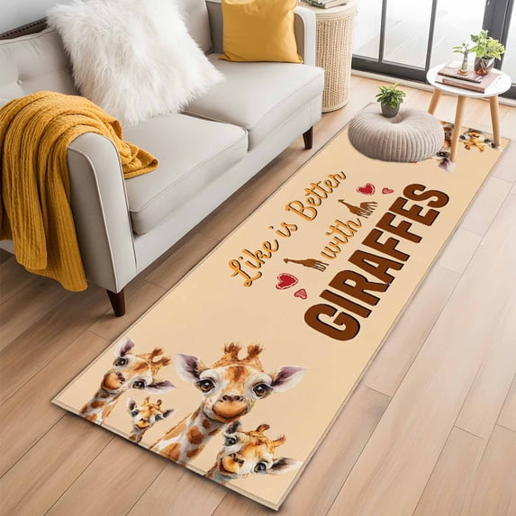 Giraffe 2'x6' Runner Rugs for Hallway Kitchen Bedside Non Slip Washable, Red Love Heart Farmhouse Animals Entryway Rug Runners with Rubber Backing, Long Carpet Runner for Laundry Room