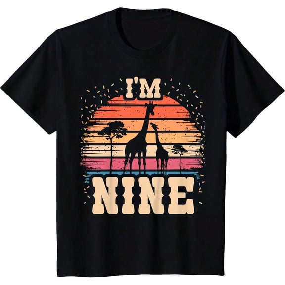 Giraffe 9 Year Old Birthday Boy Girl 9th Giraffe Birthday T-Shirt.JPG