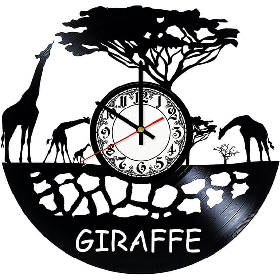 Giraffe Africa Wild Animal Vintage Black Vinyl Record Wall Clock Wall Art 3D Modern Design Office Bar Room Home Decor Gift