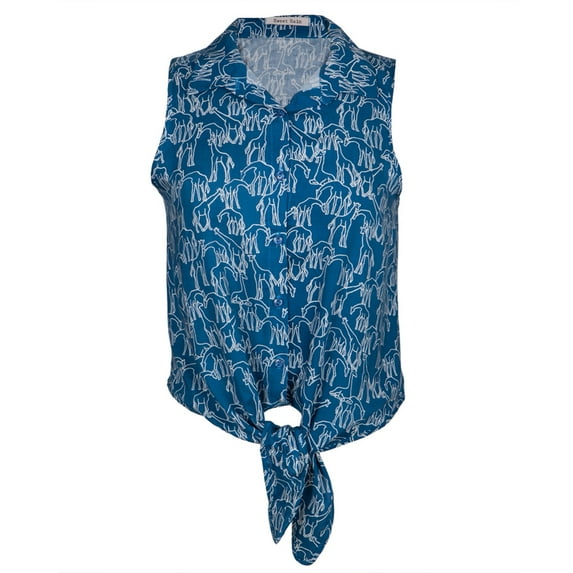 Giraffe All-Over Tie Bottom Women's Sleeveless Blouse - Medium