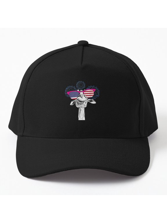 Giraffe American Flag Baseball Hat, Sunglasses Fourth of July Animal Design, Classic Cap