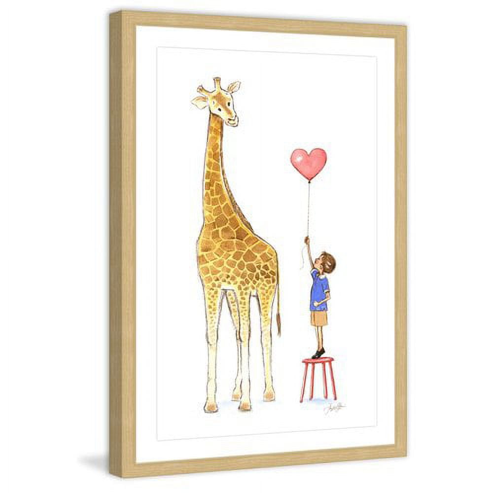 "Giraffe And Boy" Framed Painting Art Print, 20" x 1.5"