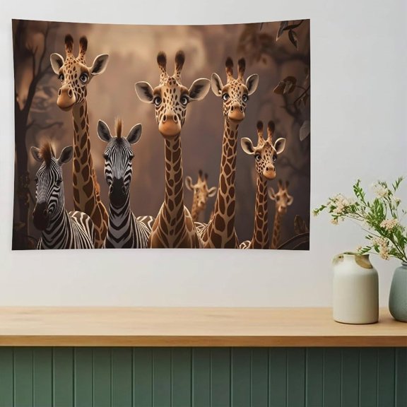 Giraffe And Zebra Safari Animals Large Tapestry Wall Hanging Home Decor Art Backdrop for Bedroom Living Room Dorm Office 30"x40"
