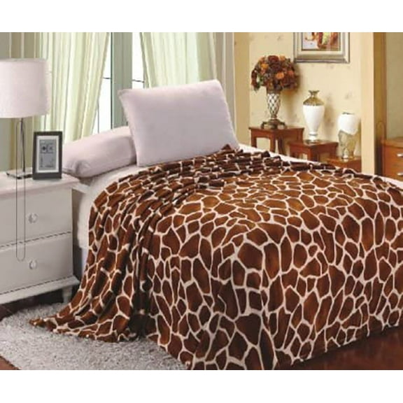 Giraffe Animal Print Flannel Throw Plush Cozy Super Soft Fleece Blanket