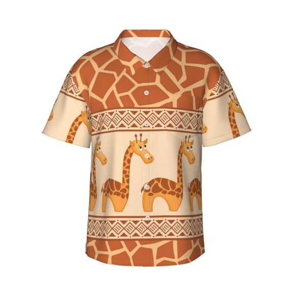 Giraffe Animal Retro Hawaiian Shirts For Men, Summer Short-Sleeve Relaxed-Fit Button-Down Shirts Medium