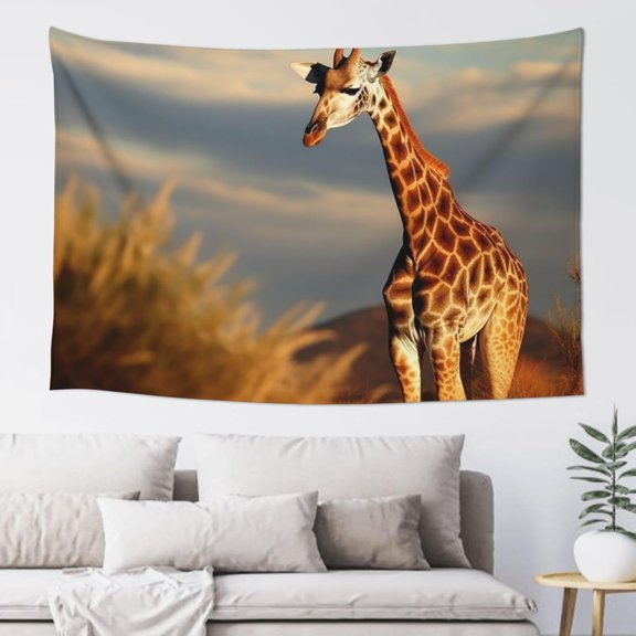 Giraffe Animals Of Africa Print Tapestry Wide Wall Hanging Lightweight Art Tapestry Floral Wall Blanket Vintage Aesthetic Tapestry Soft Mural for Bedroom Dorm Home Wall Art Decor 60x40 Inch