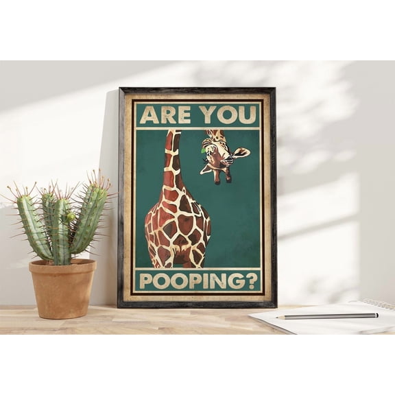 Giraffe Are You Pooping Bathroom Poster or, Quirky Tet Wall Art Decor, Animal Print for Restroom or Powder Room Unframed Paper Print