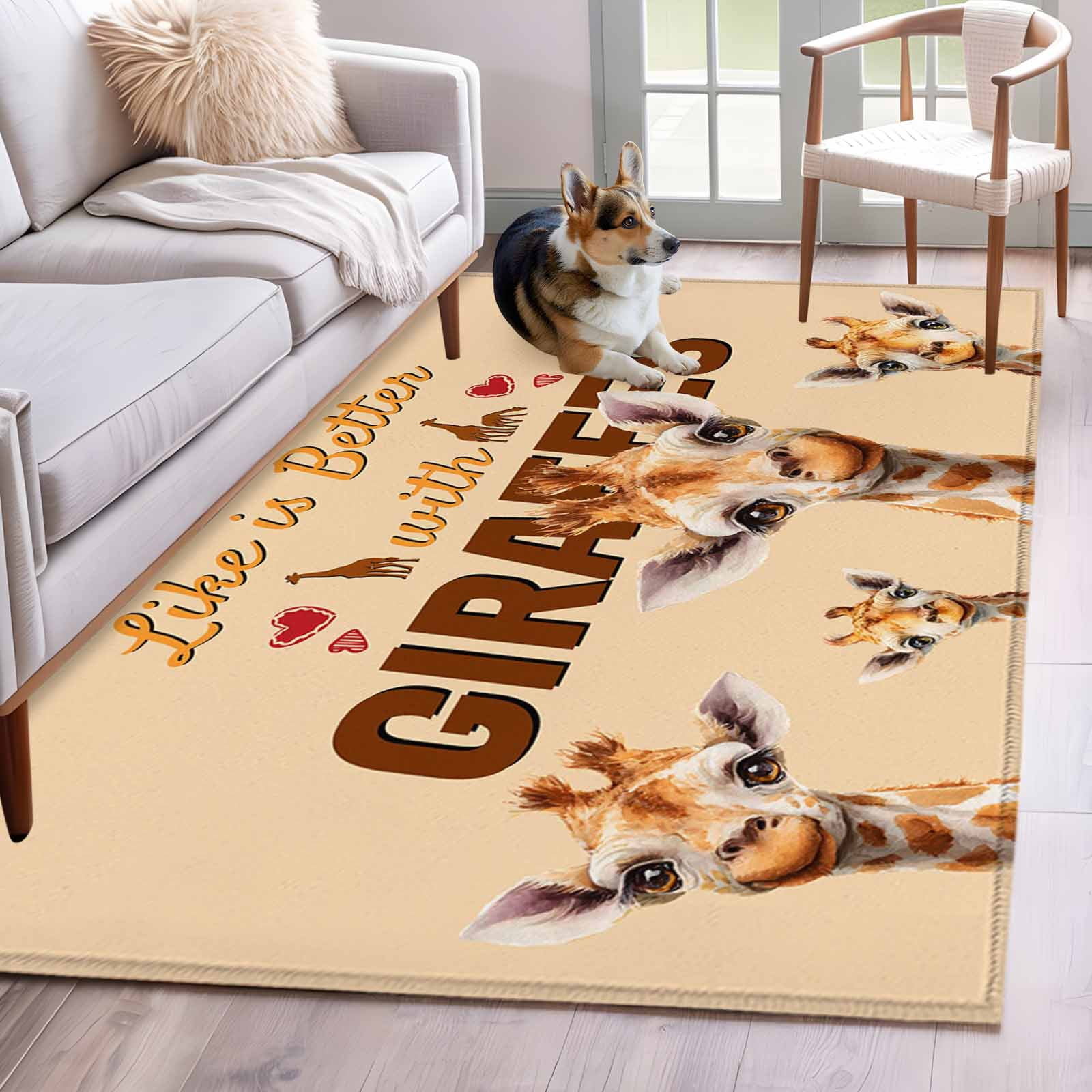 Giraffe Area Rugs 2.7'x5', Washable Small Throw Rugs for Kitchen Bedroom, Red Love Heart Farmhouse Animals Indoor Outdoor Rug Non-Slip Low Pile Carpet Runner Reversible Floor Mats