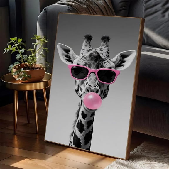 Giraffe Art Pink Bubblegum, Quirky Wall Decor Home Decor, 8x12 UNFRAMED