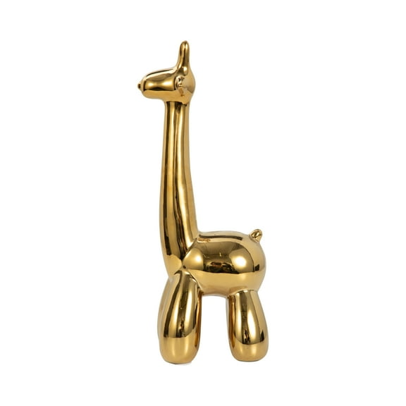 Ceramic Giraffe Figurine - Decorative Stoneware Statue - Metallic Finish - Home & Office Accent, Gold ,13 Inches