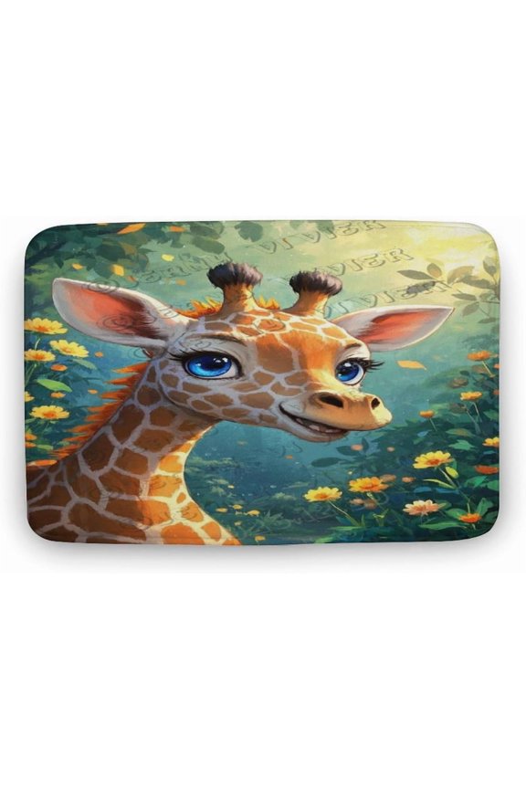 Giraffe Bath Rug, Soft Plush Microfiber Non-Slip Mat for Animal Lovers, Bedroom, Patio, or Office, Fun Gift, 16x24 in