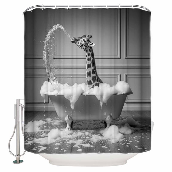 Giraffe Bathroom Shower Curtains with 12 Hooks Polyester Waterproof Shower Curtain for Stalls and Bathtubs Funny Animal Bathtub Abstract Art Grey Decorative Bathroom Privacy Curtain 36x78 Inches