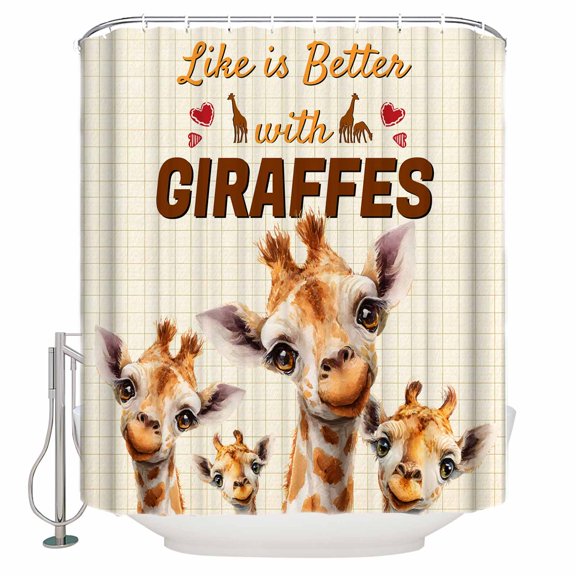 Giraffe Bathroom Shower Curtains with 12 Hooks Polyester Waterproof Shower Curtain for Stalls and Bathtubs Red Love Heart Animals Plaid Decorative Bathroom Privacy Curtain 36x72 Inches