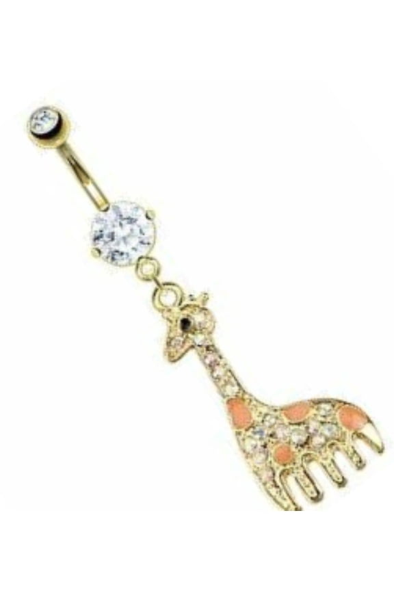 Giraffe Belly Button Ring Gold IP Over 316L Surgical Steel HO960