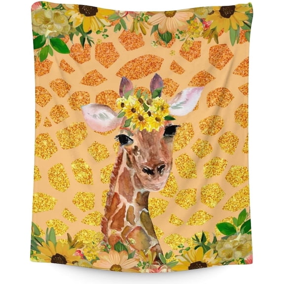 Giraffe Blanket Gifts - 30x40 Inches Aesthetic Throw Blanket for Girls & Boys - Orange Soft Fuzzy Plush Blankets for Office