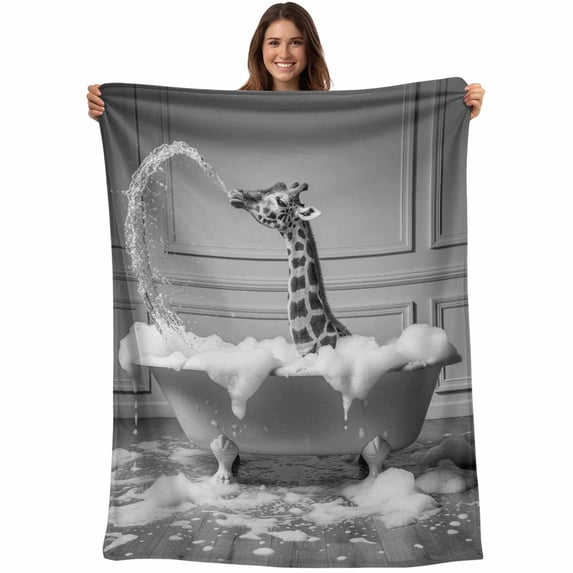 Giraffe Blanket Soft Cozy Warm Throw Blanket for Couch, Plush Fuzzy Flannel Fleece Blankets for Sofa, Funny Animal Bathtub Abstract Art Grey Bed Blankets Lightweight Gifts for Women, 40"x60"