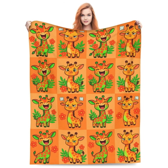 Giraffe Blanket, Soft Flannel Animal Throw, Cozy Birthday Gift, Holiday Christmas Gift for Giraffe Theme Lovers and Adults 50x40