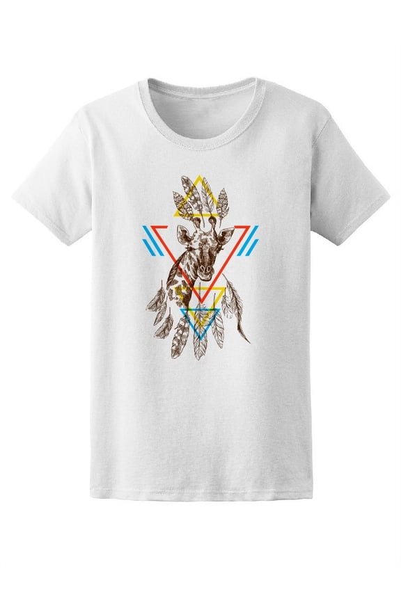 Giraffe Boho Feather Triangle T-Shirt Women -Image by Shutterstock, Female Large