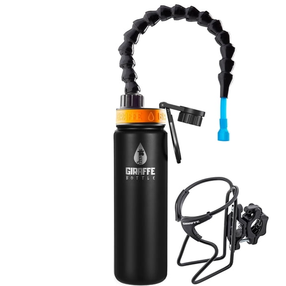 Giraffe Bottle Tower XL Hands Free Drinking System, Stainless Steel, With Bottle Holder - 15 Inch / 38 Cm Neck