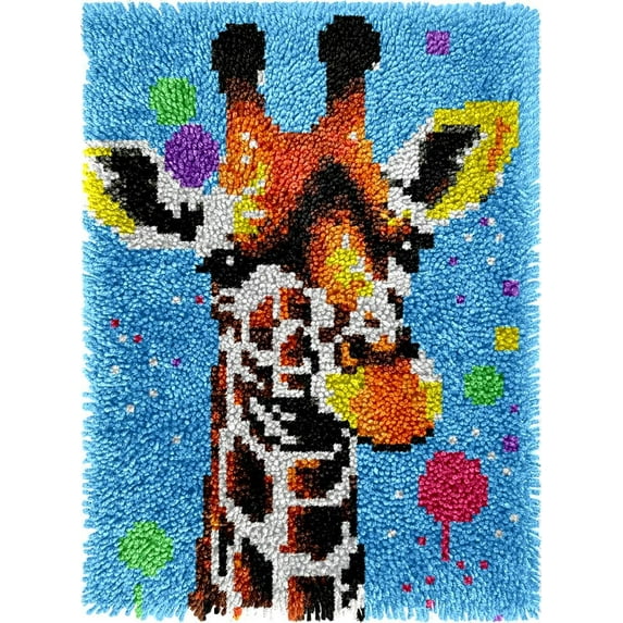 Giraffe & Bubbles DIY Latch Hook Kits Rug DIY Cushion Tapestry Making Crochet Hooking Mat Making Kits Color Imprinted Pattern Canvas DIY Carpet Needlework Crochet Kits 52x38cm