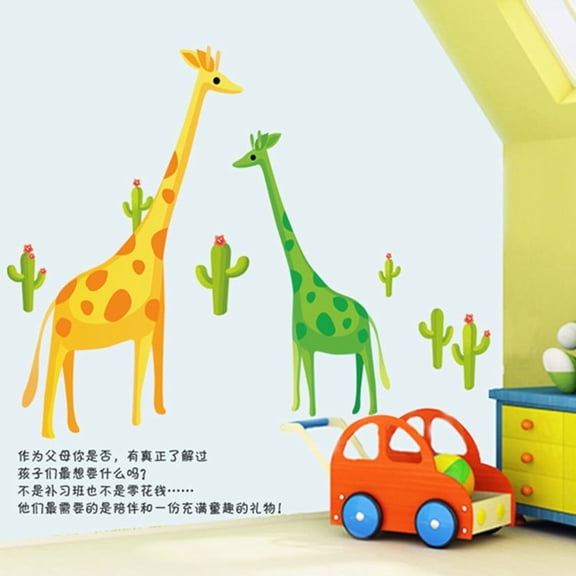 Giraffe Cactus Butterfly Wall Decal Wall Stickers Art Decor for Nursery, Living Room, and Kindergarten Decor, Perfect for TV Sofa Background and Window