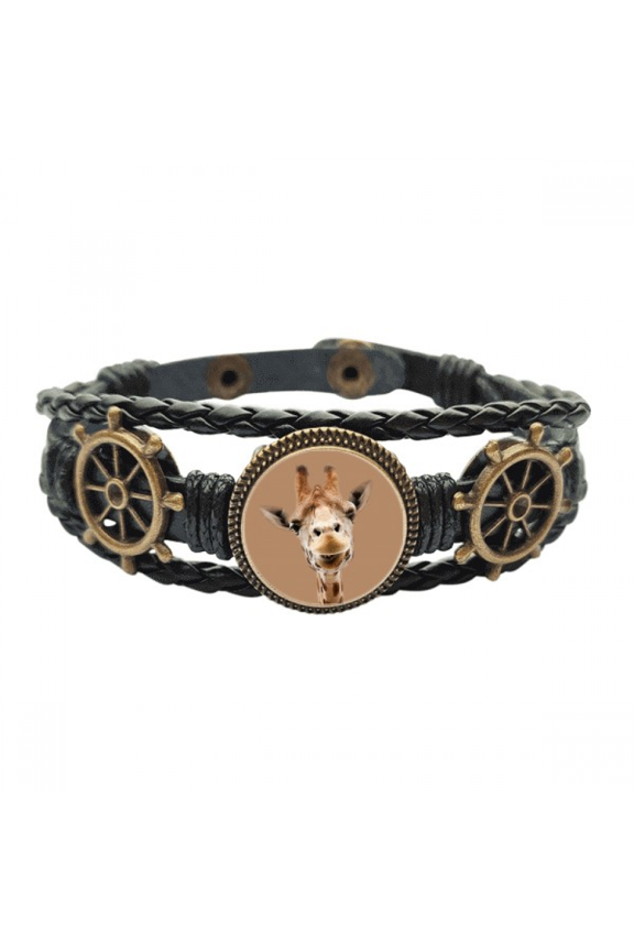 Giraffe Camera Observation Action Leather Braided Ocean Bracelet Wristband