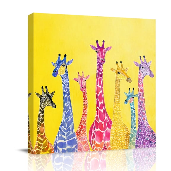 Giraffe Canvas Wall Art for Living Room, Colorful Animal Art Oil Painting Yellow Bottom Poster Print Painting for Bedroom Office Home Decoration Wall Pictures Prepare To Hang 8"x8"