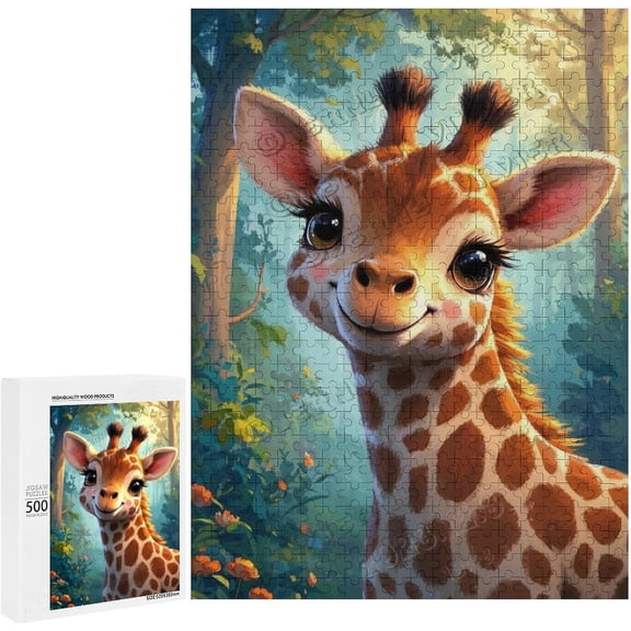 Giraffe Cartoon 500 Piece Puzzle  Relaxing Puzzle for Giraffe Lovers and Nature Enthusiasts, Whimsical Animal Art, Finished Size 21 x 15 Inches