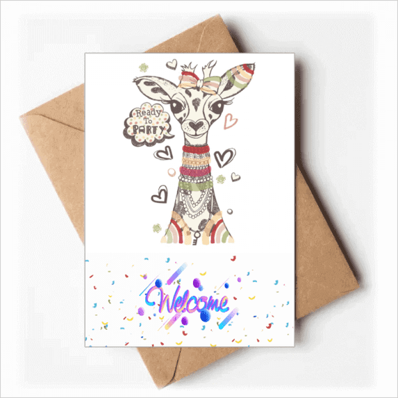 Giraffe Cartoon Animal Colourful Welcome Back Greeting Cards Envelopes Blank