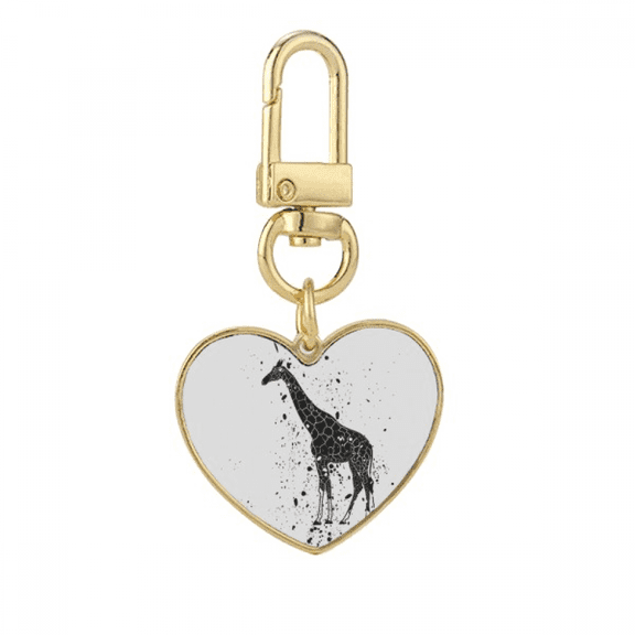 Giraffe Cartoon Animal Grey Gold Heart Keychain Metal Keyring Holder