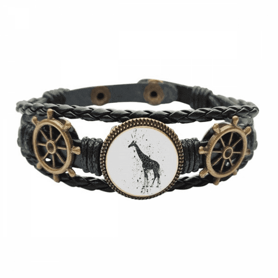 Giraffe Cartoon Animal Grey Leather Braided Ocean Bracelet Wristband