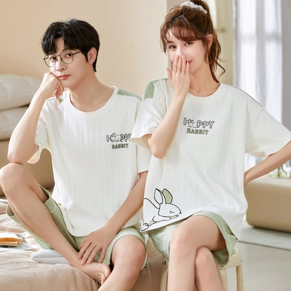 Giraffe Cartoon Cute Sleepwear For Couples Summer Shorts Pajamas Set Men and Women Home Clothes pijama masculino pyjama
