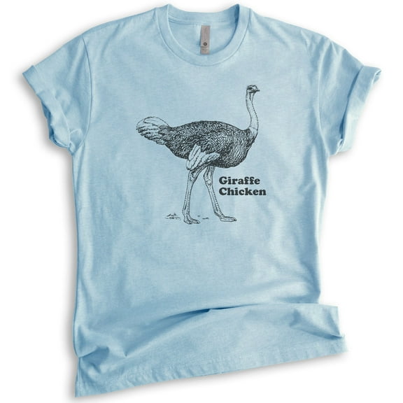 Giraffe Chicken Ostrich Shirt, Unisex Women's Men's Shirt, Ostrich Shirt, Funny Farm Animal Shirt, Pun Tee, Heather Light Blue, Small