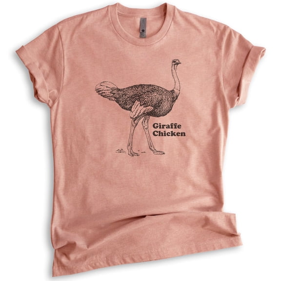 Giraffe Chicken Ostrich Shirt, Unisex Women's Men's Shirt, Ostrich Shirt, Funny Farm Animal Shirt, Pun Tee, Heather Sunset, Small