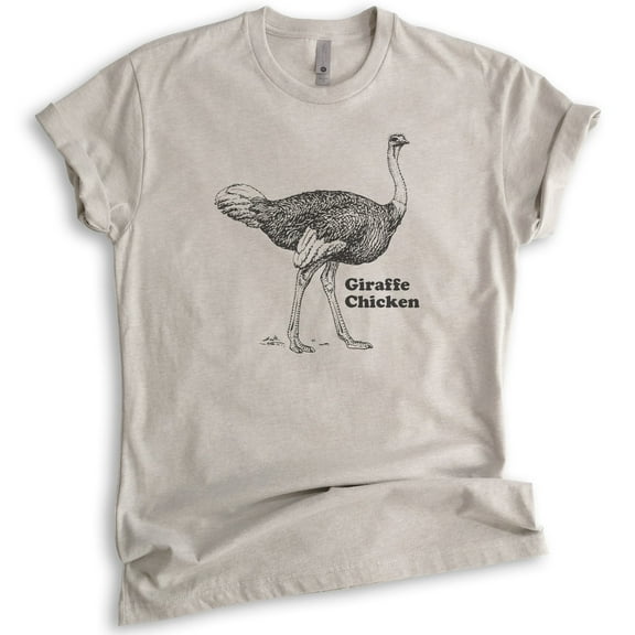 Giraffe Chicken Ostrich Shirt, Unisex Women's Men's Shirt, Ostrich Shirt, Funny Farm Animal Shirt, Pun Tee, Light Silk Gray, Medium