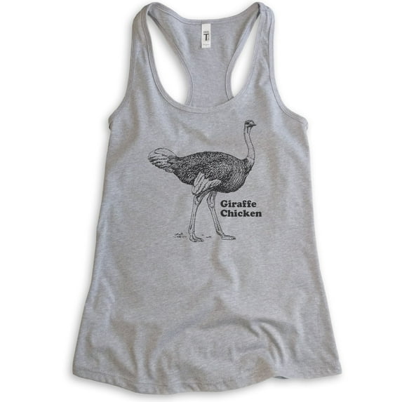 Giraffe Chicken Ostrich Tank Top, Ladies Racerback Tank Top, Ostrich Tank, Funny Farmer Farm Animal Tank, Heather Gray, Small
