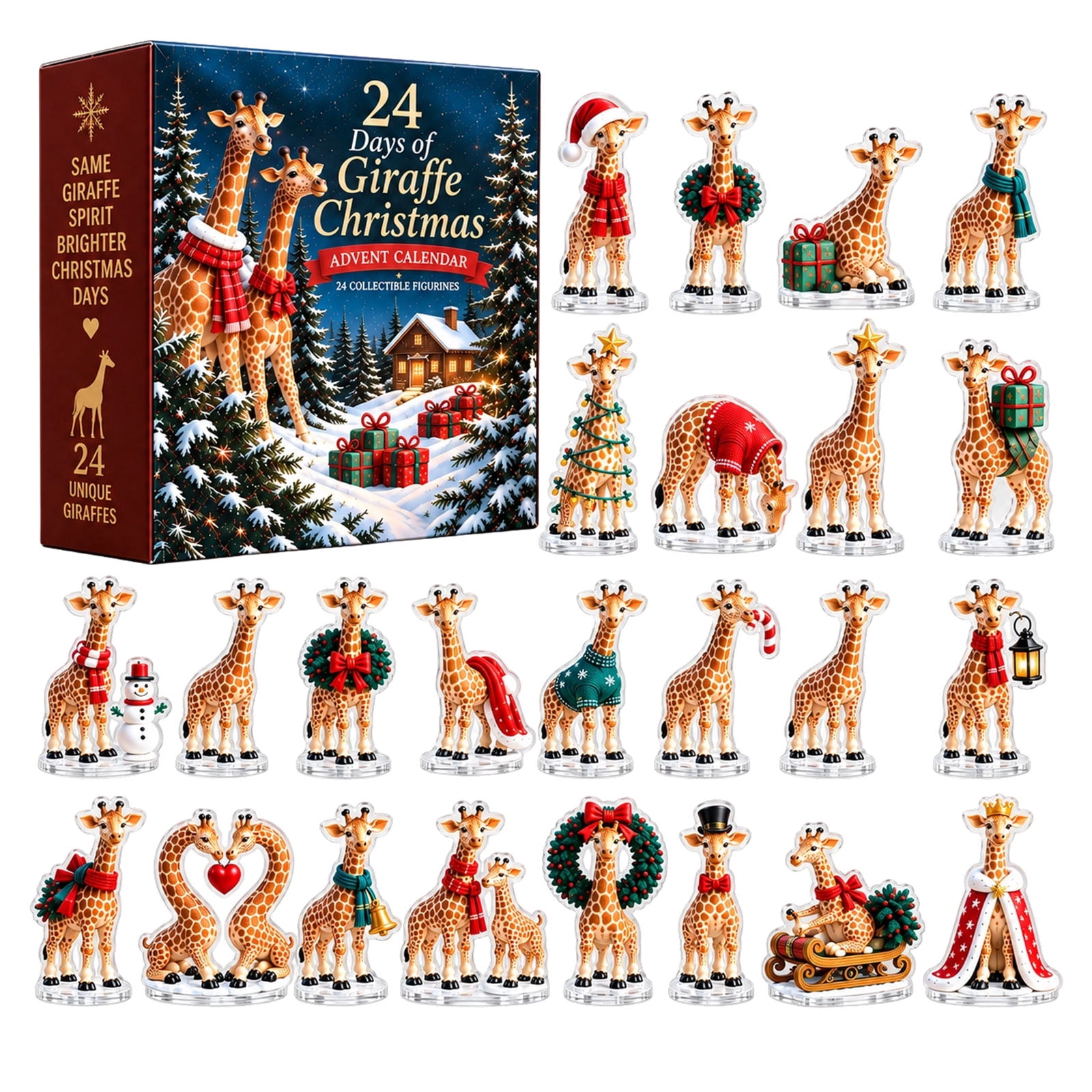 Giraffe Christmas Advent Calendar, 24 Days Cute Animal Flat Acrylic ...