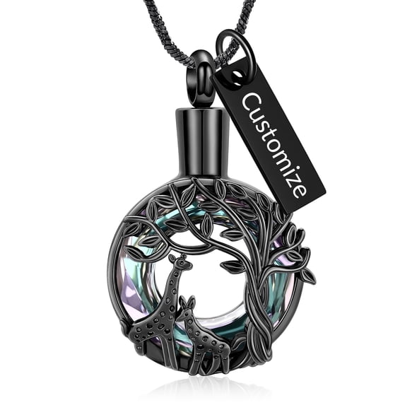 Giraffe Cremation Jewelry Cricle Urn Necklace for Ashes with Tree of Life Memorial Keepsake Ash Necklace of Loved One