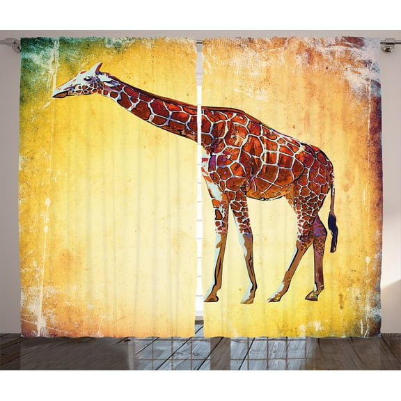 Ambesonne Giraffe Curtains 2 Panel Set, Vintage Scenic, 108" x 90", Multicolor