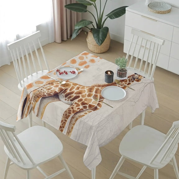 Giraffe Cute Animals Animal Print Table Cloth 54x54in, Waterproof Square Tablecloth Wipeable Tablecloths Retro Branch Table Covers for Dining Tables Party Indoor Outdoor