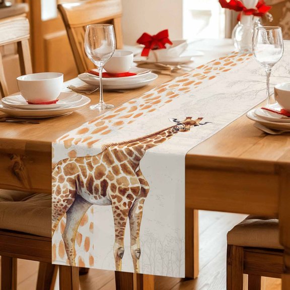 Giraffe Cute Animals Animal Skin Table Runner 36 Inches Long,Kitchen Dining Tablerunners Retro Branch Linen Table Runners Dresser Scarves for Home Dinner Wedding Holiday Party Decor