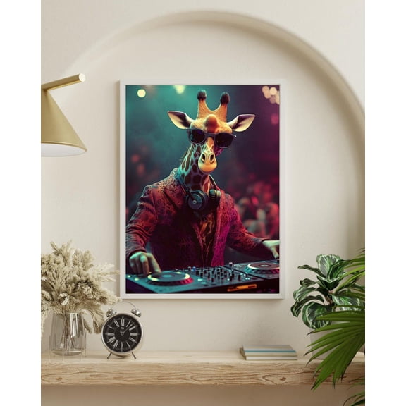 Giraffe DJ Print EDM Rave Art - Music Lover Poster Decor, Unframed Poster Size 8x12 F03.1.22l406