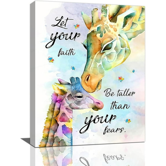 Giraffe Decor Wall Art Faith Wall Decor Giraffe Canvas Decorated Prints Painting Framed Artwork for Kid‘s Room living room Bedroom 12"x16"