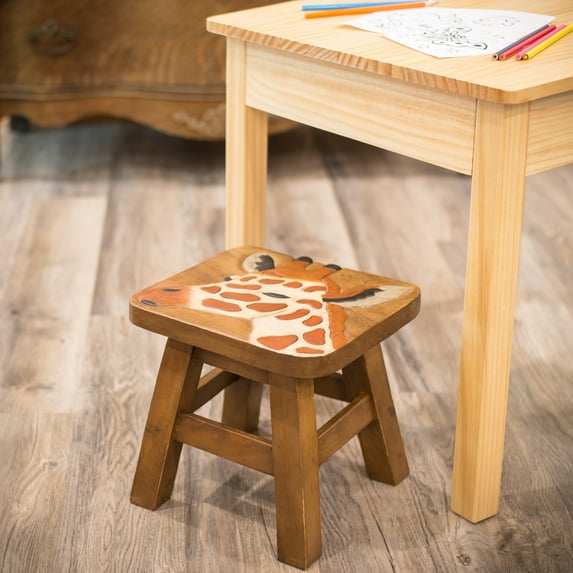 Giraffe Design Hand Carved Acacia Hardwood Decorative Short Stool