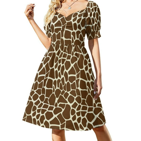 Giraffe Dress Brown Animal Print Kawaii Dresses Spring Stylish Casual Dress Design Clothing 4XL 5XL