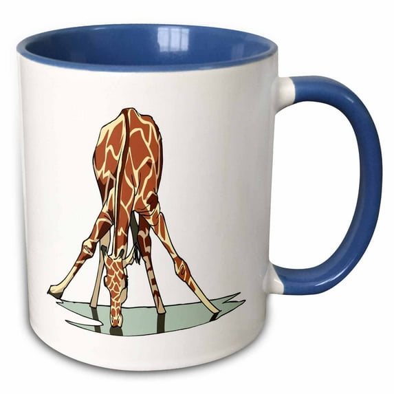 3drose, Giraffe Drinking Water, 11oz Two-tone Blue Mug