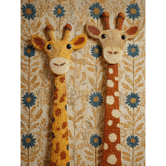 Giraffe Duo Textured Canvas Wall Art, Modern Animal Print for Living Room Bedroom Nursery Entryway Office Kitchen Home Decor