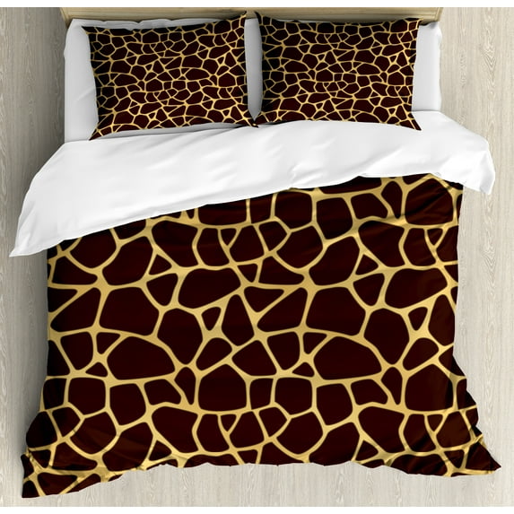 Giraffe Duvet Cover Set, Abstract Animal Skin Modernized Prehistoric Motifs Design Illustration, Decorative 3 Piece Bedding Set with 2 Pillow Shams, Queen Size, Dark Brown Sand Brown, by Ambesonne